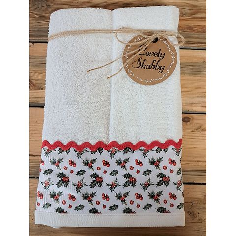 Set asciugamani in spugna bianca con decoro agrifoglio