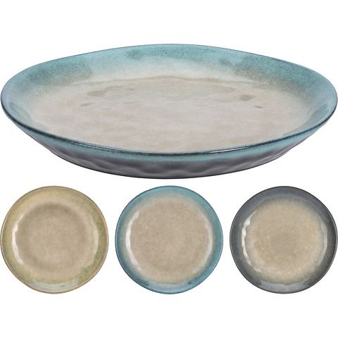 Piatto piano piccolo in ceramica beige con bordo colorato