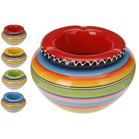 Posacenere antivento in ceramica smaltata a righe multicolore